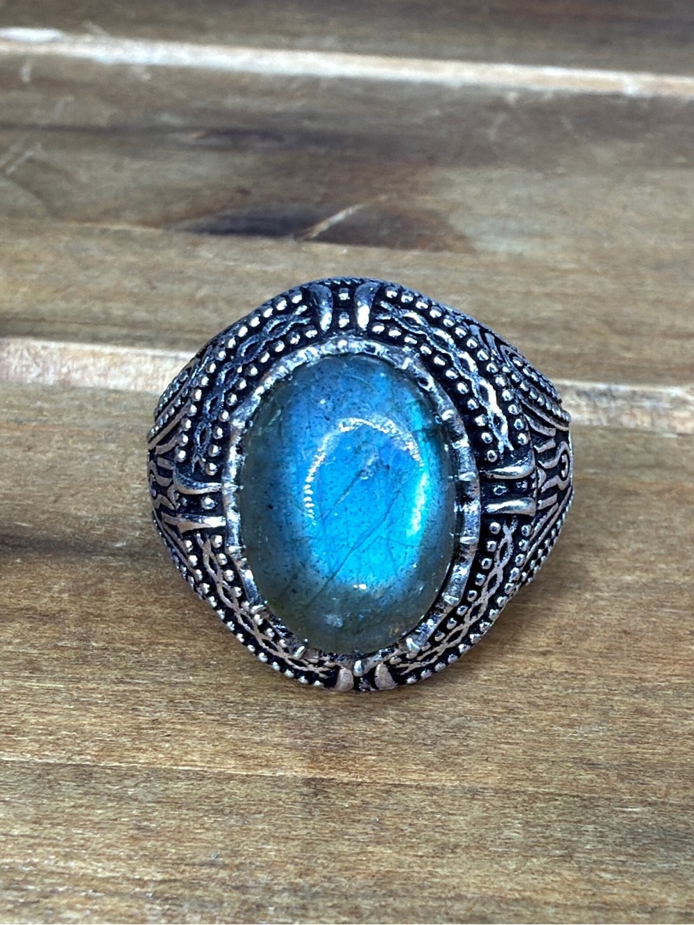 Gothic Style Vintage Boho Labradorite Statement Ring Size 8.5 Silver 925 Plated
